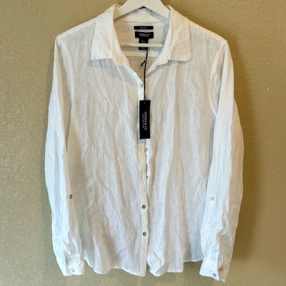 Jones & Co. Tops - Jones & Co. Women’s 100% Linen White Airy Flowy Button Up Shirt Size L